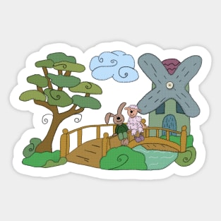 Schaf und Hase am See Sticker